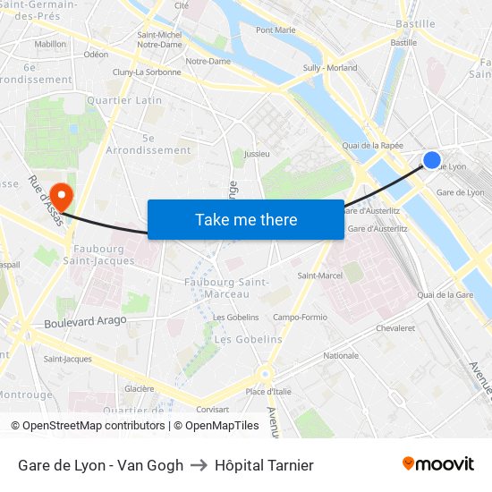 Gare de Lyon - Van Gogh to Hôpital Tarnier map