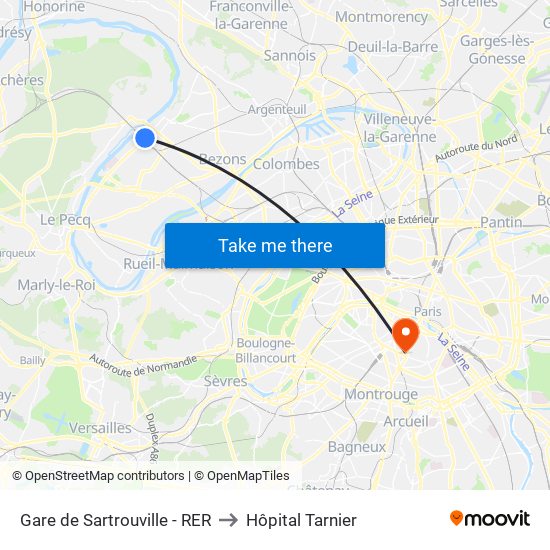 Gare de Sartrouville - RER to Hôpital Tarnier map