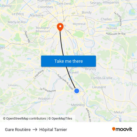 Gare Routière to Hôpital Tarnier map