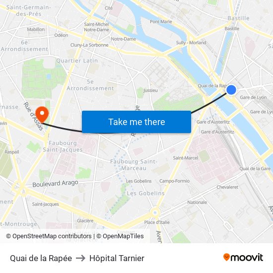 Quai de la Rapée to Hôpital Tarnier map