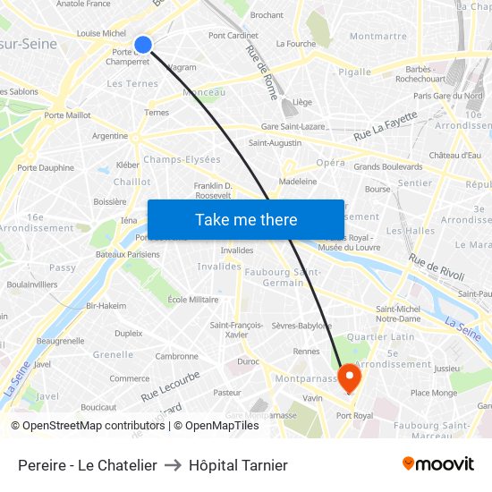 Pereire - Le Chatelier to Hôpital Tarnier map