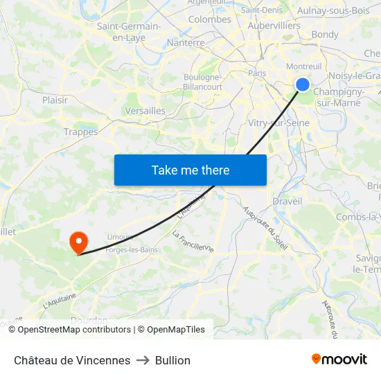 Château de Vincennes to Bullion map