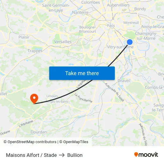 Maisons Alfort / Stade to Bullion map