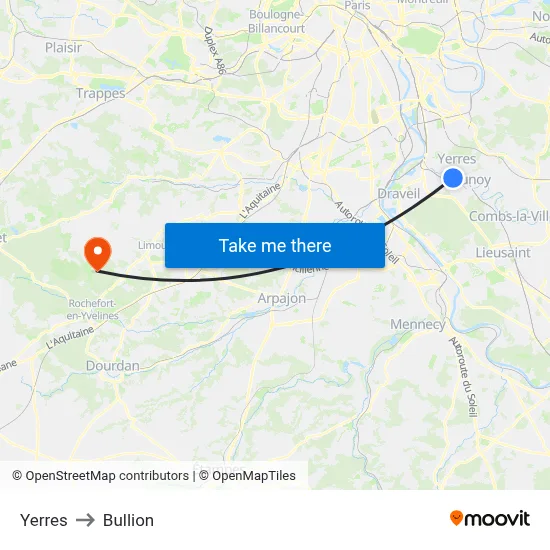 Yerres to Bullion map