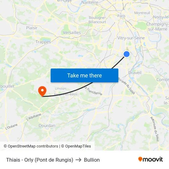 Thiais - Orly (Pont de Rungis) to Bullion map