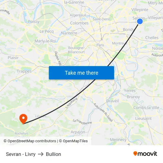 Sevran - Livry to Bullion map