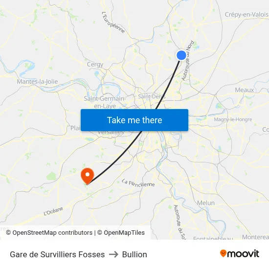 Gare de Survilliers Fosses to Bullion map