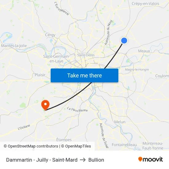 Dammartin - Juilly - Saint-Mard to Bullion map
