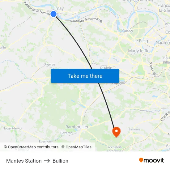 Mantes Station to Bullion map