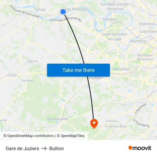 Gare de Juziers to Bullion map