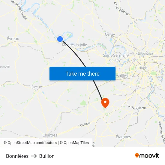 Bonnières to Bullion map