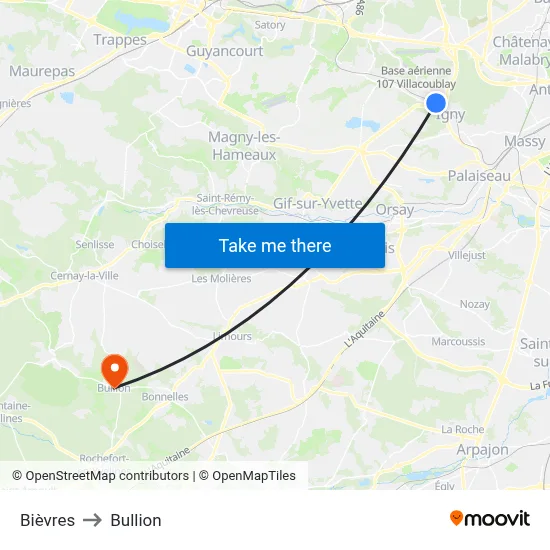 Bièvres to Bullion map