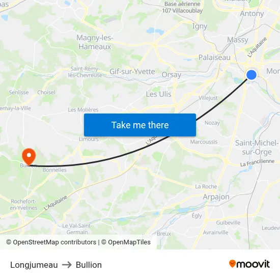 Longjumeau to Bullion map