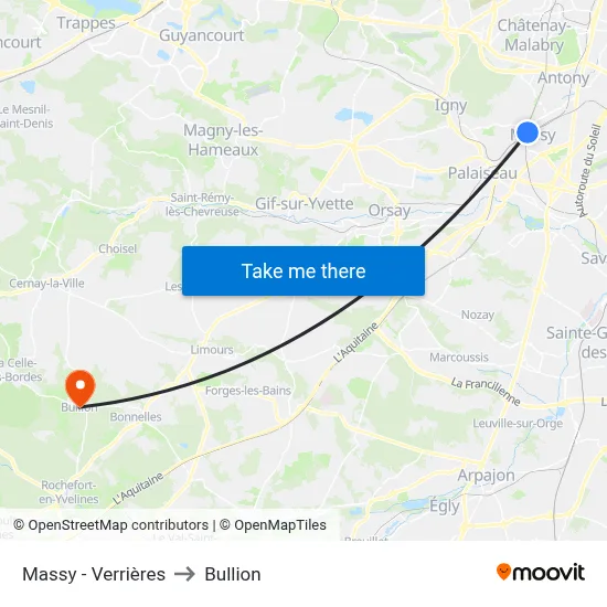 Massy - Verrières to Bullion map