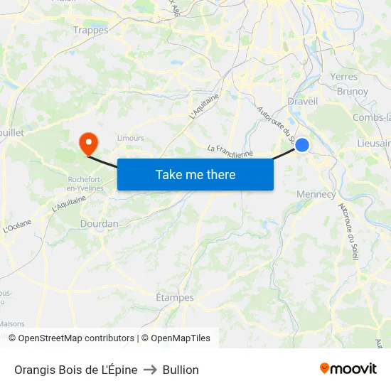 Orangis Bois de L'Épine to Bullion map