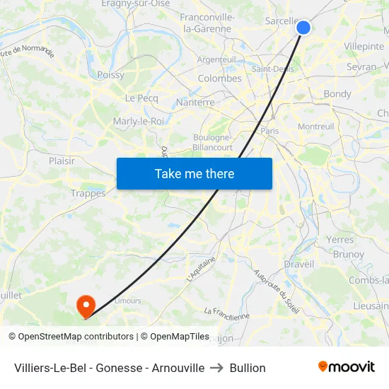 Villiers-Le-Bel - Gonesse - Arnouville to Bullion map