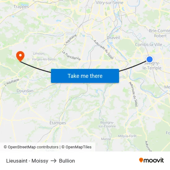 Lieusaint - Moissy to Bullion map