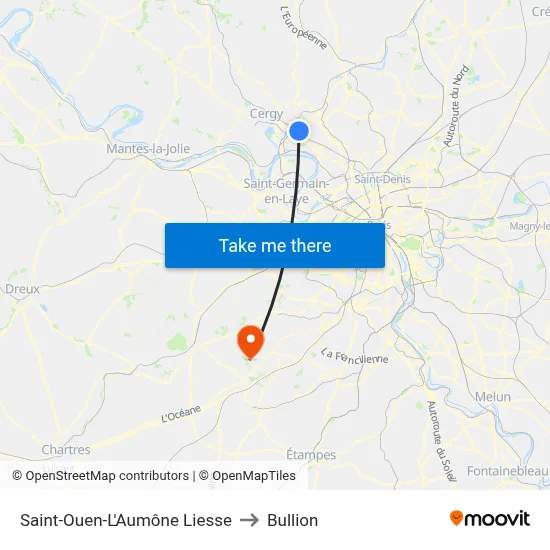 Saint-Ouen-L'Aumône Liesse to Bullion map