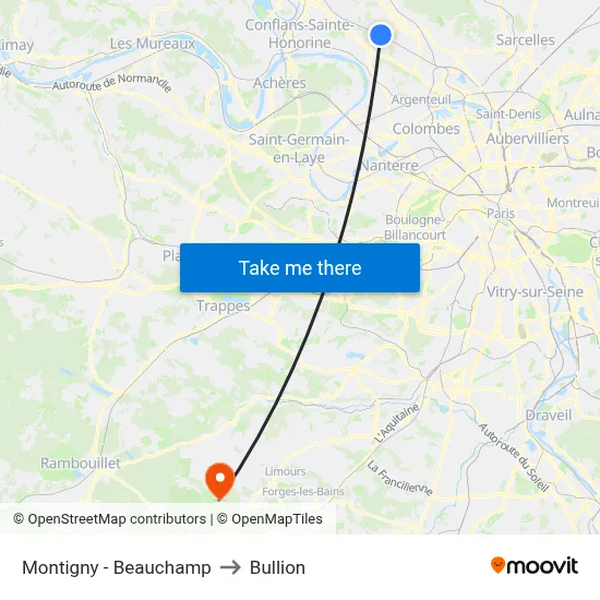 Montigny - Beauchamp to Bullion map