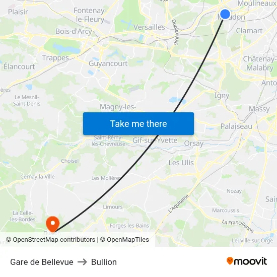 Gare de Bellevue to Bullion map