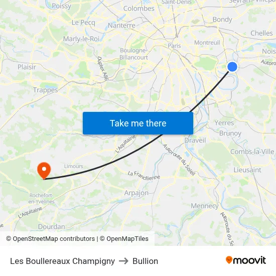 Les Boullereaux Champigny to Bullion map