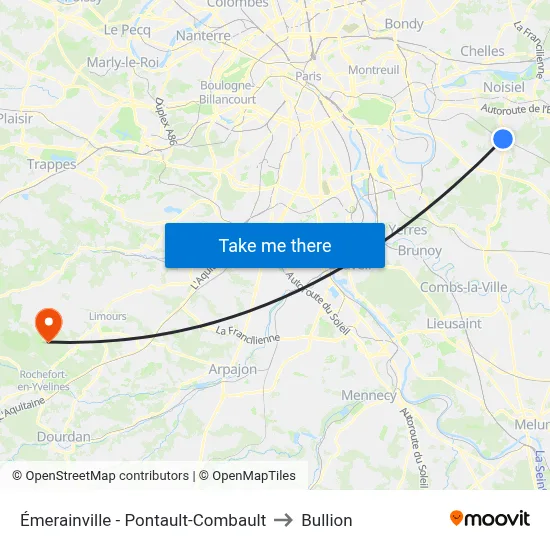 Émerainville - Pontault-Combault to Bullion map