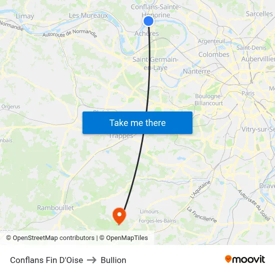 Conflans Fin D'Oise to Bullion map