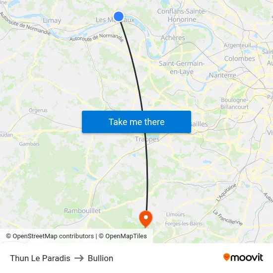 Thun Le Paradis to Bullion map