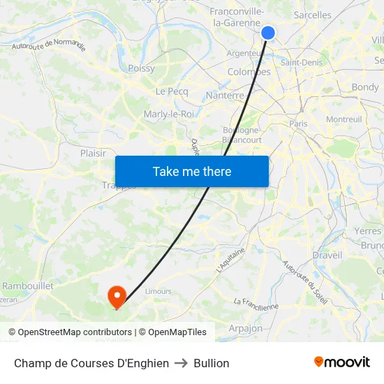 Champ de Courses D'Enghien to Bullion map