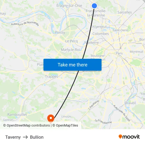 Taverny to Bullion map