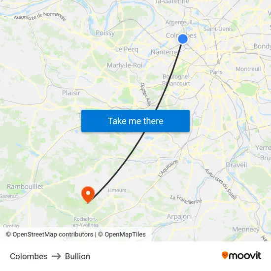 Colombes to Bullion map