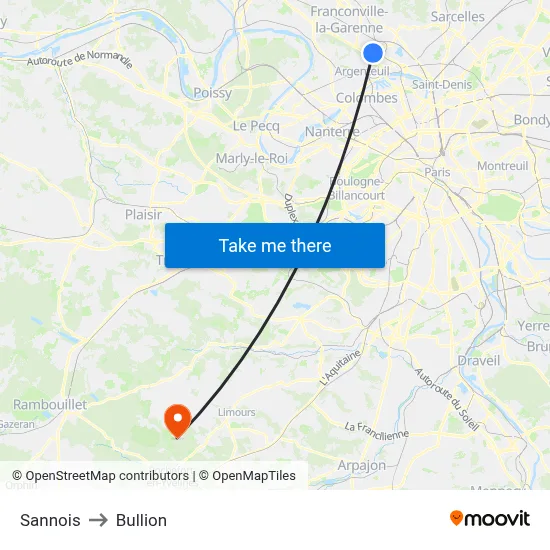 Sannois to Bullion map