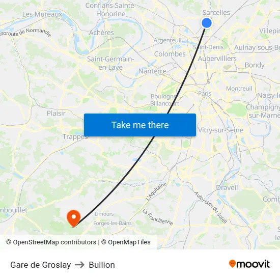 Gare de Groslay to Bullion map