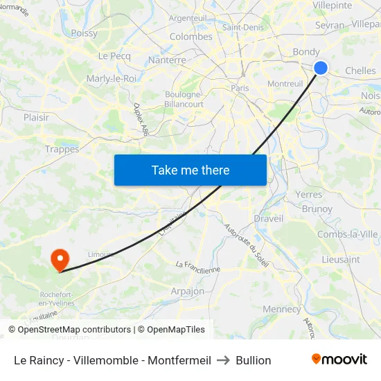 Le Raincy - Villemomble - Montfermeil to Bullion map
