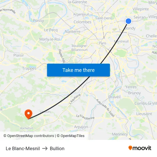 Le Blanc-Mesnil to Bullion map