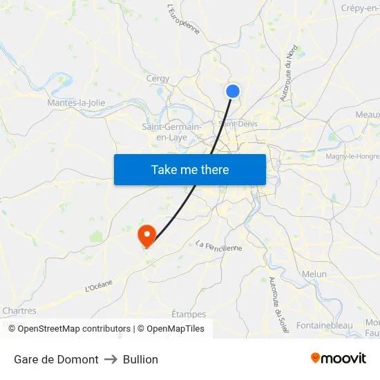 Gare de Domont to Bullion map
