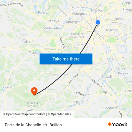 Porte de la Chapelle to Bullion map