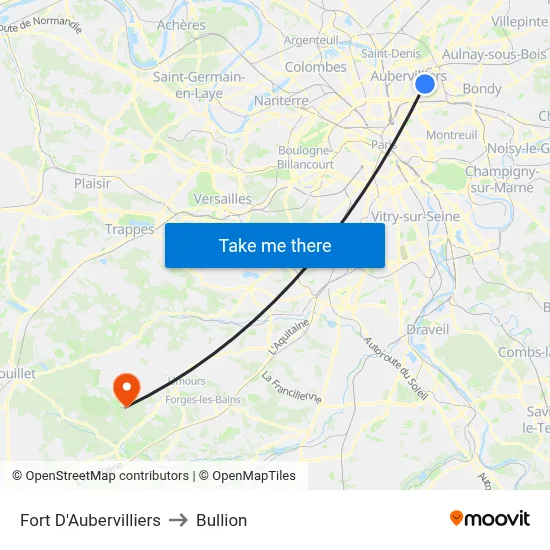 Fort D'Aubervilliers to Bullion map