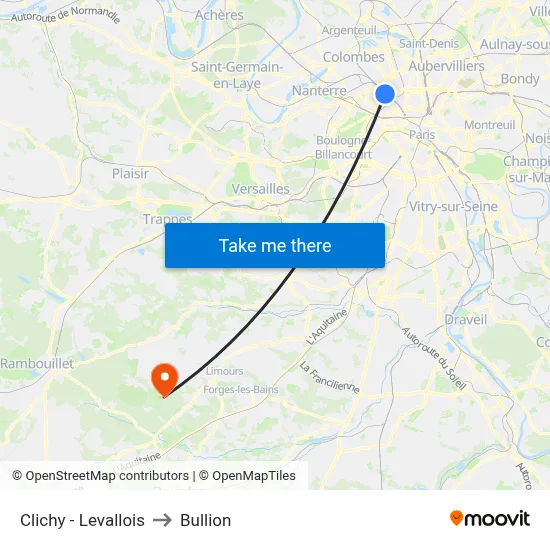 Clichy - Levallois to Bullion map