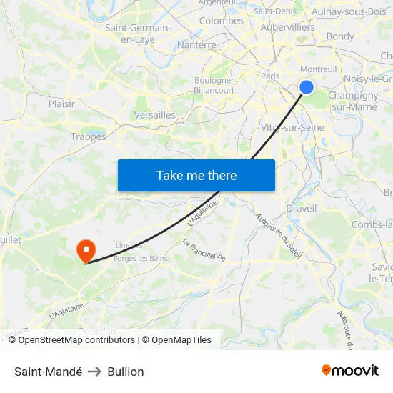 Saint-Mandé to Bullion map