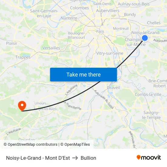Noisy-Le-Grand - Mont D'Est to Bullion map