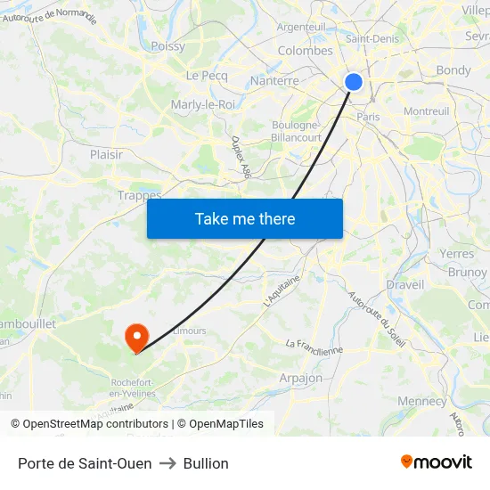 Porte de Saint-Ouen to Bullion map