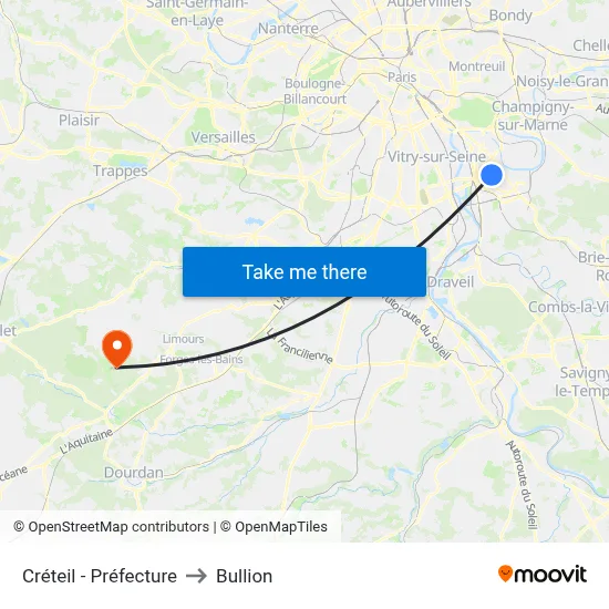 Créteil - Préfecture to Bullion map