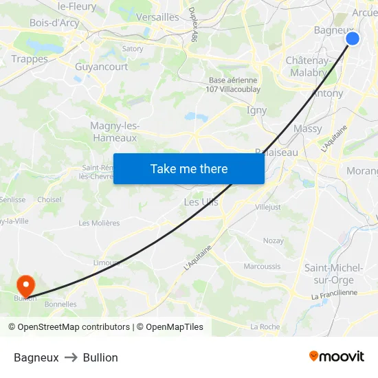Bagneux to Bullion map