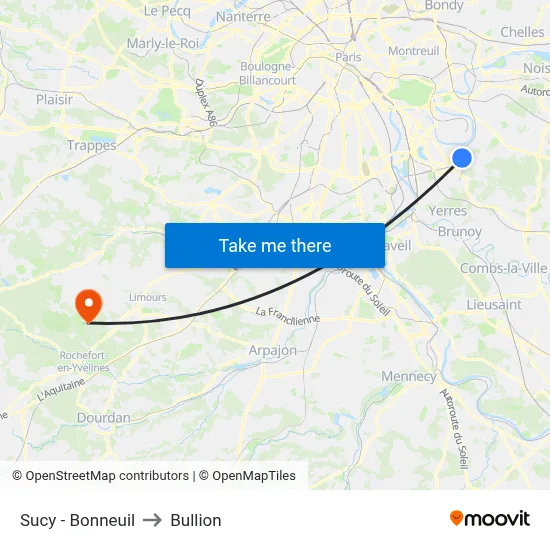 Sucy - Bonneuil to Bullion map