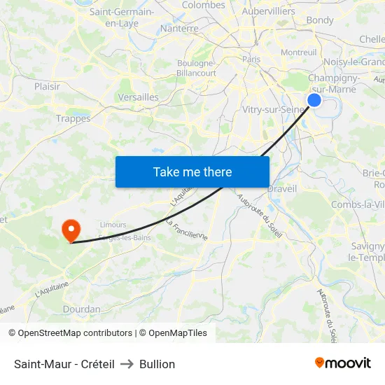 Saint-Maur - Créteil to Bullion map