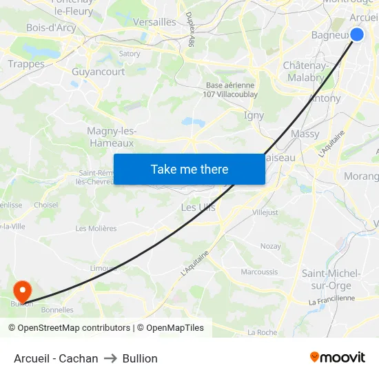 Arcueil - Cachan to Bullion map