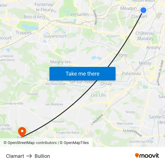 Clamart to Bullion map