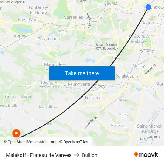 Malakoff - Plateau de Vanves to Bullion map