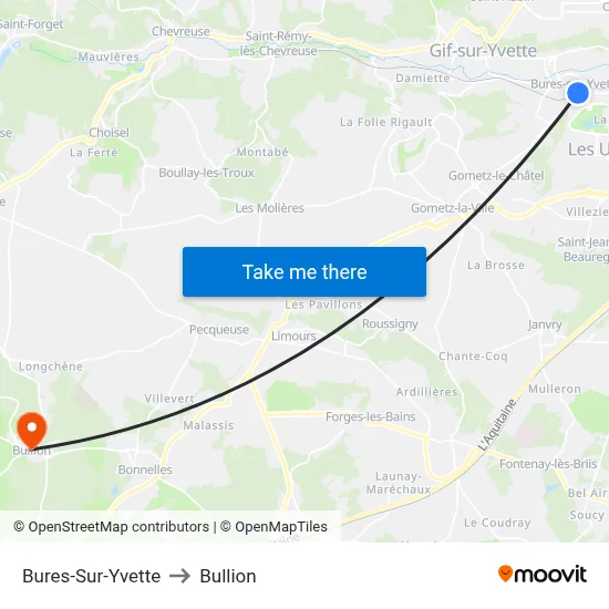 Bures-Sur-Yvette to Bullion map